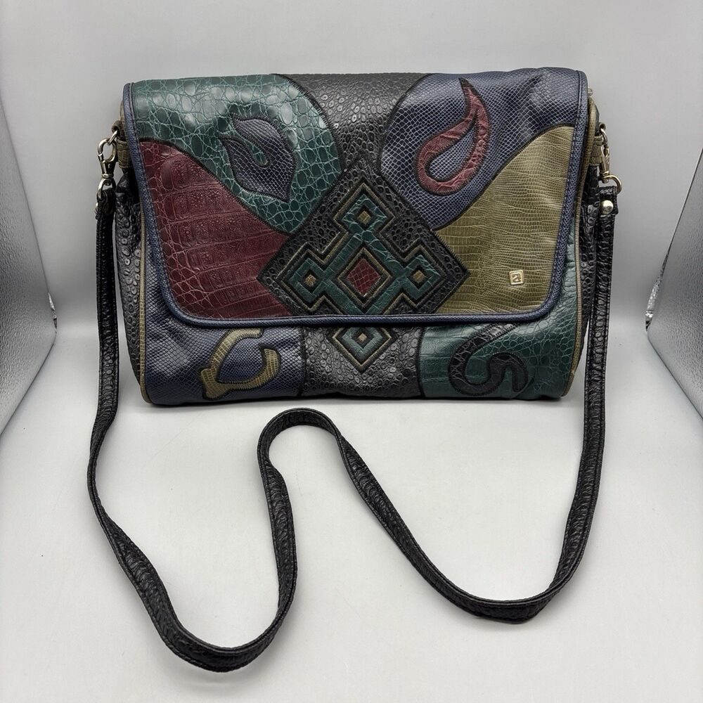 Vintage 80s NAS BAG Alentino Faux Leather Patchwork Crossbody Shoulder Purse